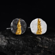 Gold and Silver Stud Earrings - Mountain Path 24K Gold Inlay