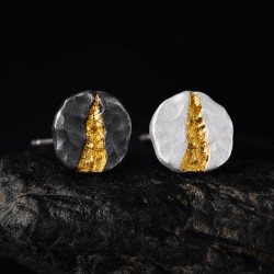 Gold and Silver Stud Earrings - Mountain Path 24K Gold Inlay