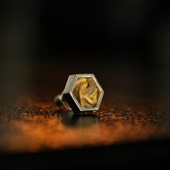 Hexagon Snake Stud Earrings – 925 Silver & Brass Inlay