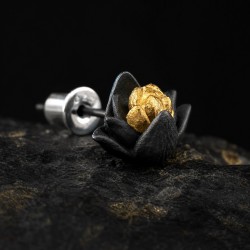 Lotus Flower Stud Earrings in 999 Fine Silver with 24K Gold Inlay