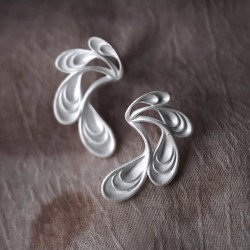 Peacock Feather Ear Climber – Satin 925 Sterling Silver