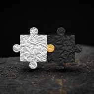 Puzzle Piece Stud Earrings - Matching Fine Silver and 24K Gold Pair