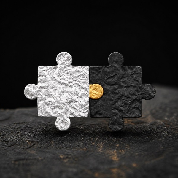 Puzzle Piece Stud Earrings - Matching Fine Silver and 24K Gold Pair Puzzle Piece Stud Earrings - Matching Fine Silver and 24K Gold Pair