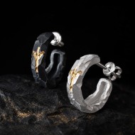 Small Hoop Earrings for Men - 999 Fine Silver with 24K Gold Branch