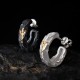 Small Hoop Earrings for Men - 999 Fine Silver with 24K Gold Branch Small Hoop Earrings for Men - 999 Fine Silver with 24K Gold Branch