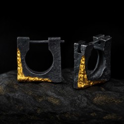 Square Hoop Earrings for Men - Black 999 Fine Silver and 24K Gold