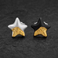 Lucky Star Stud Earrings - 999 Fine Silver and 24K Gold Inlay
