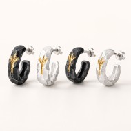 Small Hoop Earrings for Men - 999 Fine Silver with 24K Gold Branch Small Hoop Earrings for Men - 999 Fine Silver with 24K Gold Branch