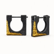 Square Hoop Earrings for Men - Black 999 Fine Silver and 24K Gold Square Hoop Earrings for Men - Black 999 Fine Silver and 24K Gold