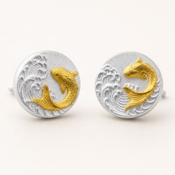 Koi Fish Stud Earrings - 999 Fine Silver and 24K Gold Inlay Koi Fish Stud Earrings - 999 Fine Silver and 24K Gold Inlay