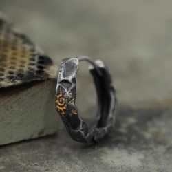 Wish Stone Sun Hoop Earrings – Oxidized 925 Silver