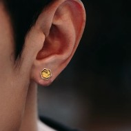 Hexagon Snake Stud Earrings – 925 Silver & Brass Inlay