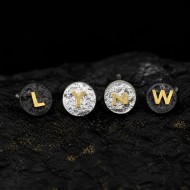 Personalized Initial Stud Earrings - 999 Fine Silver and 24K Gold Inlay Personalized Initial Stud Earrings - 999 Fine Silver and 24K Gold Inlay