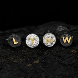 Personalized Initial Stud Earrings - 999 Fine Silver and 24K Gold Inlay