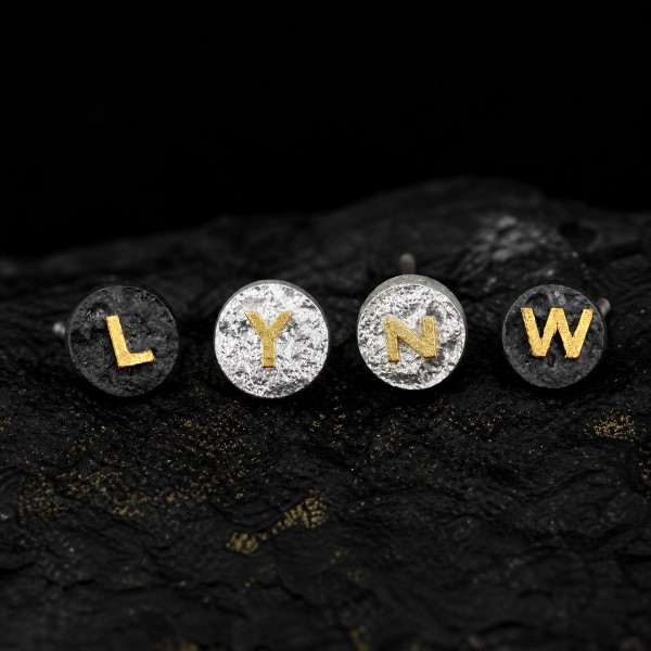 Personalized Initial Stud Earrings - 999 Fine Silver and 24K Gold Inlay Personalized Initial Stud Earrings - 999 Fine Silver and 24K Gold Inlay