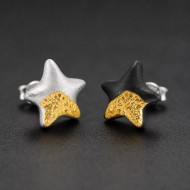 Lucky Star Stud Earrings - 999 Fine Silver and 24K Gold Inlay Lucky Star Stud Earrings - 999 Fine Silver and 24K Gold Inlay