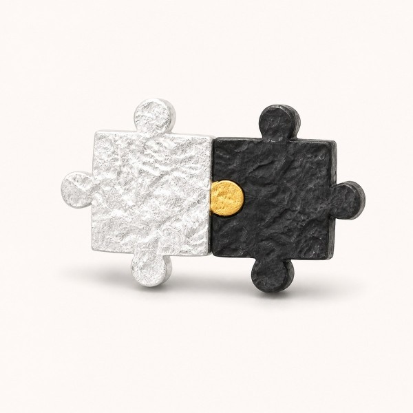 Puzzle Piece Stud Earrings - Matching Fine Silver and 24K Gold Pair Puzzle Piece Stud Earrings - Matching Fine Silver and 24K Gold Pair