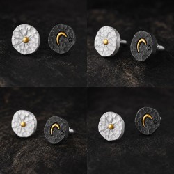 Sun and Moon Stud Earrings - 999 Fine Silver and 24K Gold Inlay
