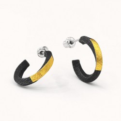 Black Hoop Earrings for Men - Mobius 999 Fine Silver and 24K Gold Black Hoop Earrings for Men - Mobius 999 Fine Silver and 24K Gold