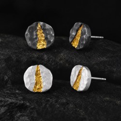 Gold and Silver Stud Earrings - Mountain Path 24K Gold Inlay
