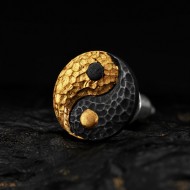 Yin Yang Stud Earring in 999 Fine Silver with 24K Gold Inlay Yin Yang Stud Earring in 999 Fine Silver with 24K Gold Inlay