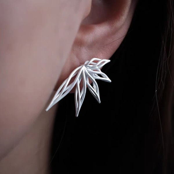 Bamboo Leaf Ear Climber – Openwork 925 Sterling Silver