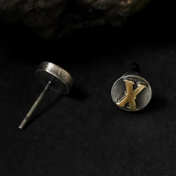 Custom Letter Stud Earrings – Silver & Brass Inlay Custom Letter Stud Earrings – Silver & Brass Inlay