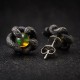 Snake Stud Earrings with Natural Opal - Oxidized Silver Snake Stud Earrings with Natural Opal - Oxidized Silver