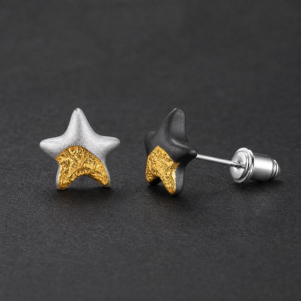 Lucky Star Stud Earrings - 999 Fine Silver and 24K Gold Inlay Lucky Star Stud Earrings - 999 Fine Silver and 24K Gold Inlay