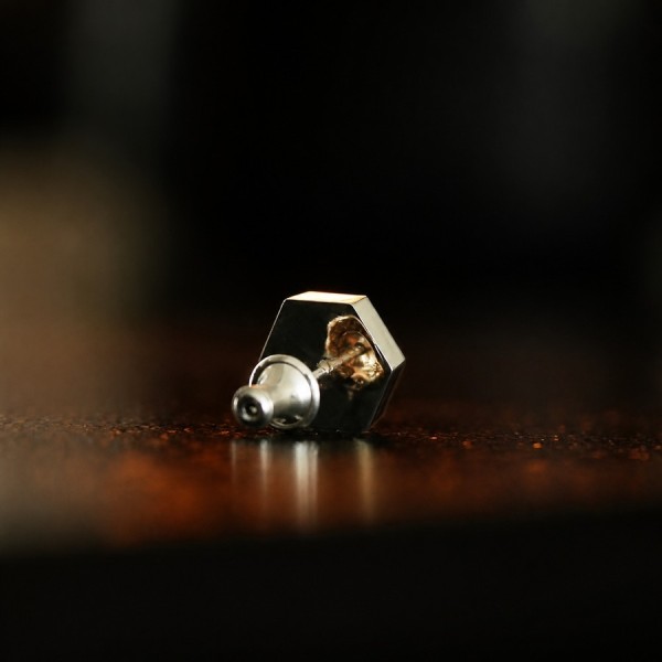 Hexagon Snake Stud Earrings – 925 Silver & Brass Inlay