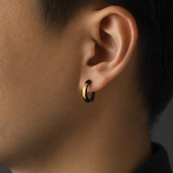 Black Hoop Earrings for Men - Mobius 999 Fine Silver and 24K Gold Black Hoop Earrings for Men - Mobius 999 Fine Silver and 24K Gold