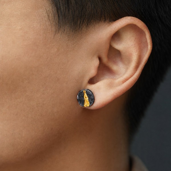 Gold and Silver Stud Earrings - Mountain Path 24K Gold Inlay Gold and Silver Stud Earrings - Mountain Path 24K Gold Inlay
