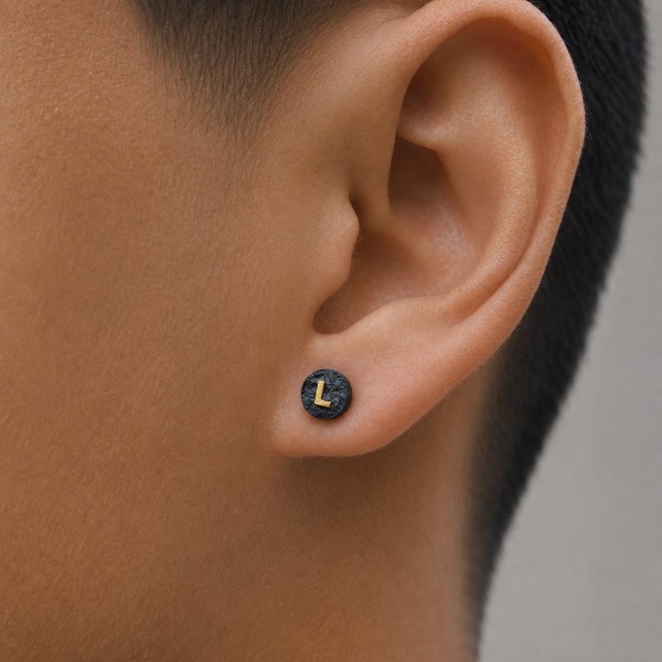 Personalized Initial Stud Earrings - 999 Fine Silver and 24K Gold Inlay Personalized Initial Stud Earrings - 999 Fine Silver and 24K Gold Inlay