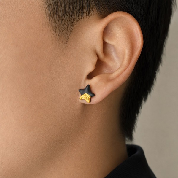 Lucky Star Stud Earrings - 999 Fine Silver and 24K Gold Inlay Lucky Star Stud Earrings - 999 Fine Silver and 24K Gold Inlay
