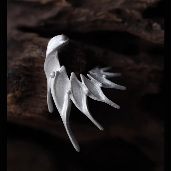 Silver Bird Ear Climber – Sculptural 925 Sterling Silver