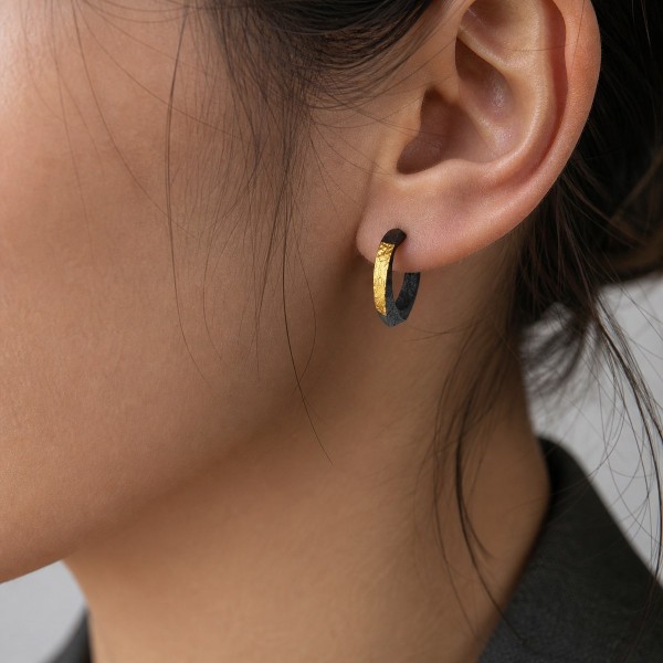 Black Hoop Earrings for Men - Mobius 999 Fine Silver and 24K Gold Black Hoop Earrings for Men - Mobius 999 Fine Silver and 24K Gold