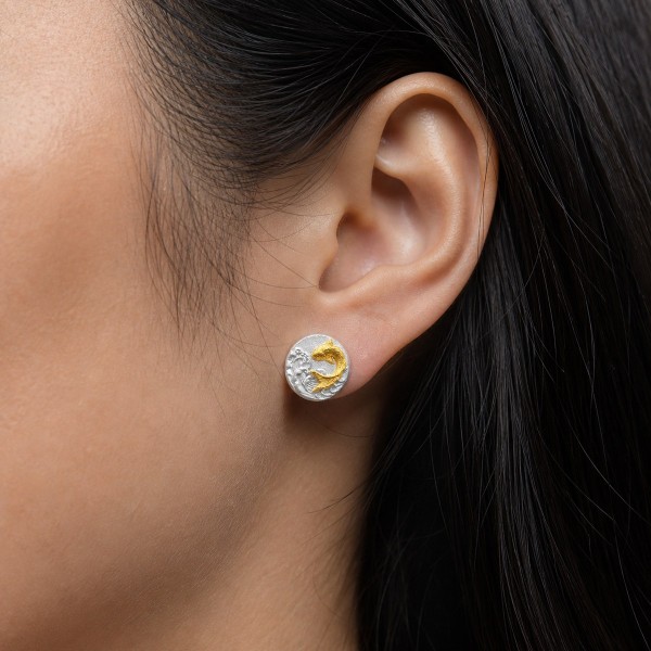 Koi Fish Stud Earrings - 999 Fine Silver and 24K Gold Inlay Koi Fish Stud Earrings - 999 Fine Silver and 24K Gold Inlay