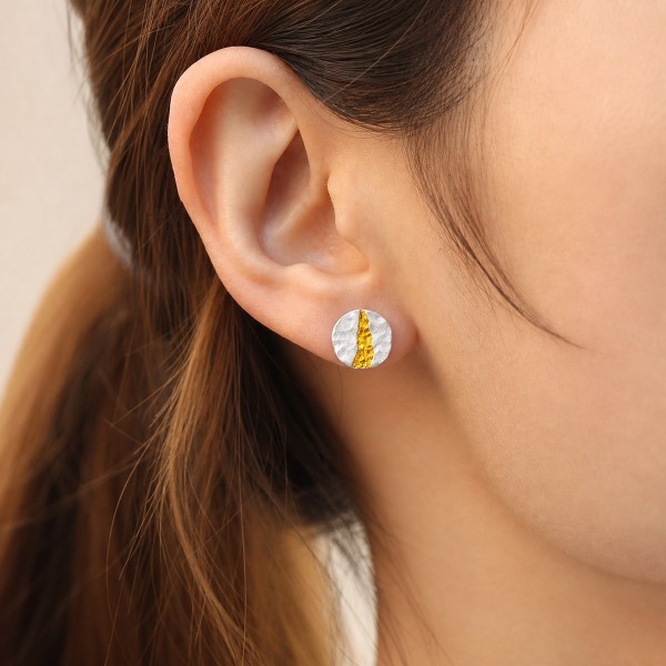 Gold and Silver Stud Earrings - Mountain Path 24K Gold Inlay Gold and Silver Stud Earrings - Mountain Path 24K Gold Inlay