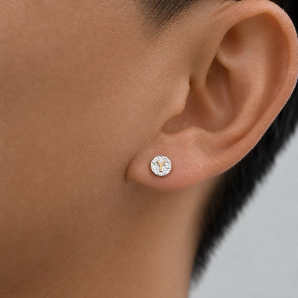 Personalized Initial Stud Earrings - 999 Fine Silver and 24K Gold Inlay Personalized Initial Stud Earrings - 999 Fine Silver and 24K Gold Inlay