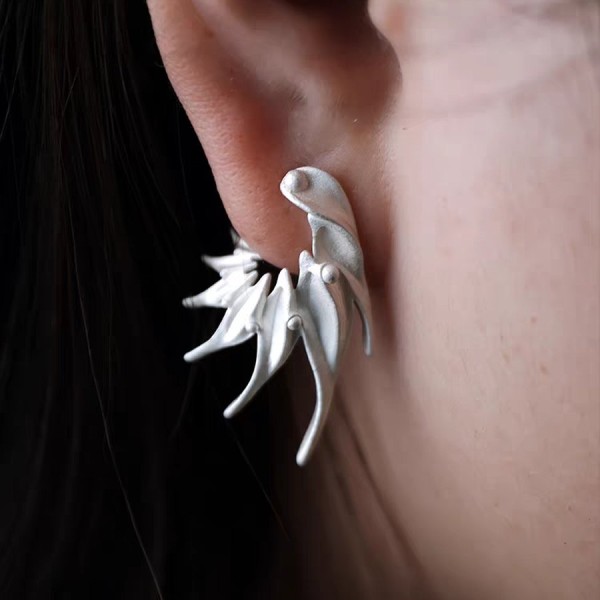 Silver Bird Ear Climber – Sculptural 925 Sterling Silver
