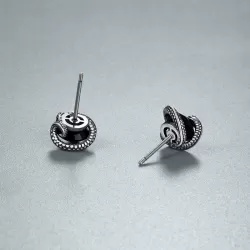 Black Onyx Snake Stud Earrings - 925 Sterling Silver