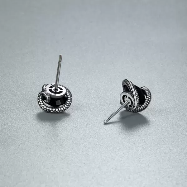 Black Onyx Snake Stud Earrings - 925 Sterling Silver