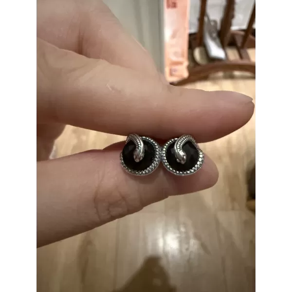 Black Onyx Snake Stud Earrings - 925 Sterling Silver