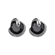 Black Onyx Snake Stud Earrings - 925 Sterling Silver