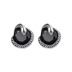 Black Onyx Snake Stud Earrings - 925 Sterling Silver