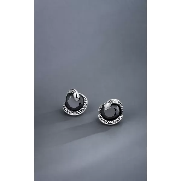 Black Onyx Snake Stud Earrings - 925 Sterling Silver