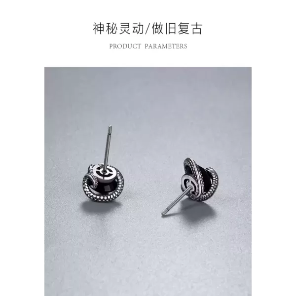 Black Onyx Snake Stud Earrings - 925 Sterling Silver