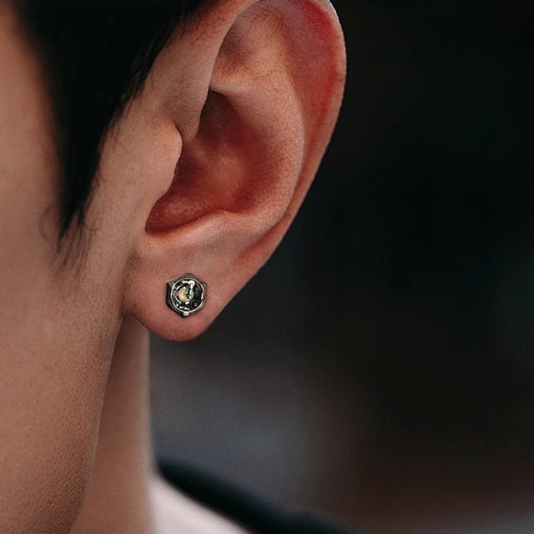 Cyberpunk Mechanical Stud Earrings – 925 Silver & Gemstones