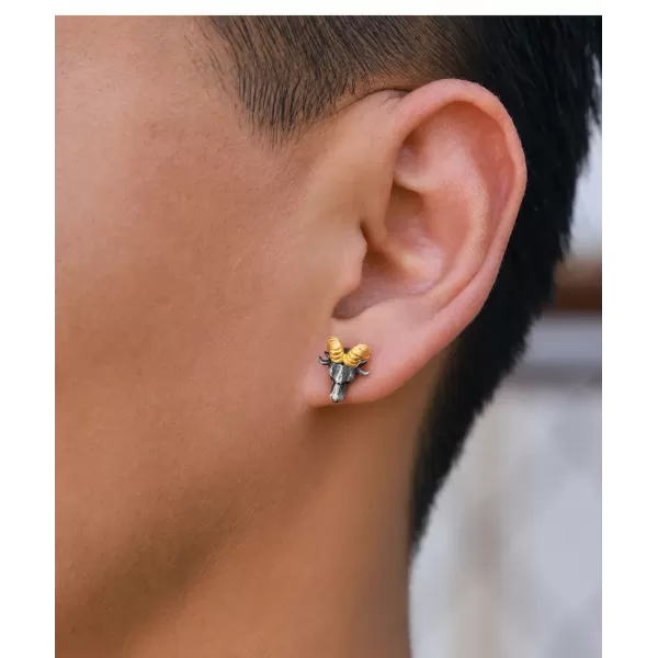 Ram Head Stud Earrings - 999 Fine Silver & 24K Gold Detail Ram Head Stud Earrings - 999 Fine Silver & 24K Gold Detail