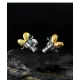 Ram Head Stud Earrings - 999 Fine Silver & 24K Gold Detail